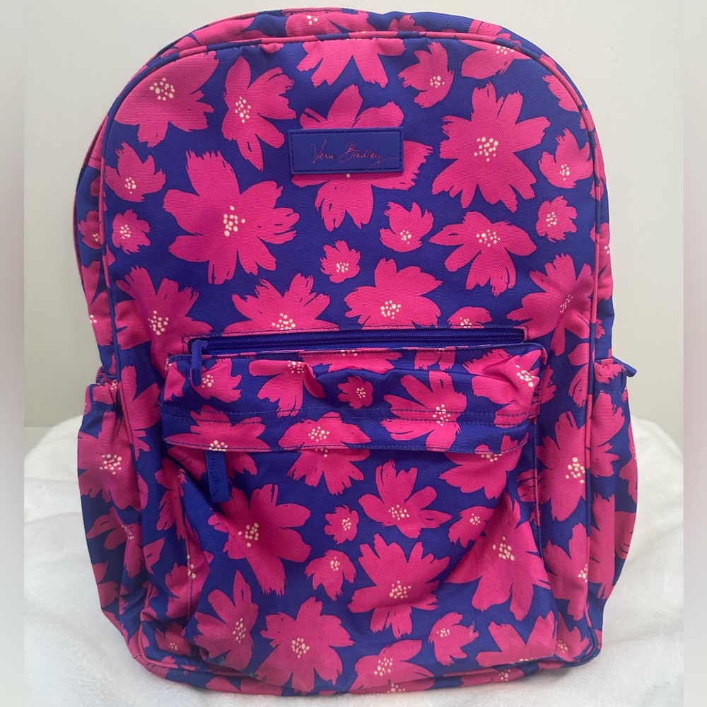 Vera Bradley Royal Blue and Pink floral backpack travel large pockets